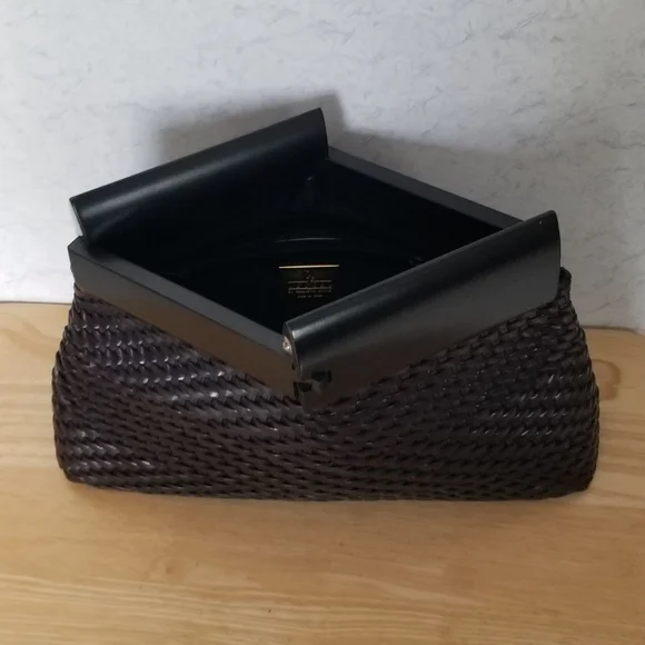 Leather Woven Clutch, Dust Bag & Mirror Set De Vecchi - Picture 2 of 8